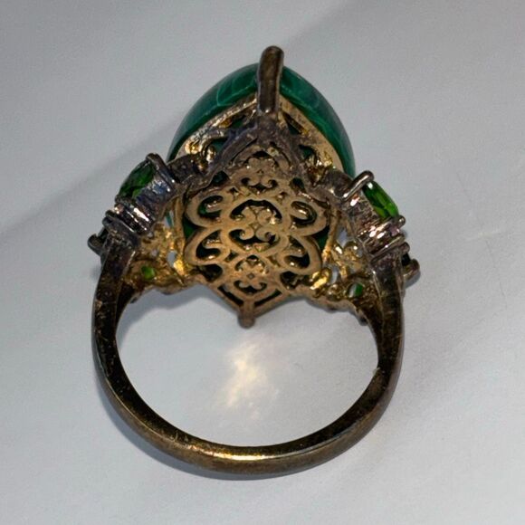 925 sterling silver STS malachite statement ring + stud earrings Sz 9 w/emeralds - Picture 5 of 12
